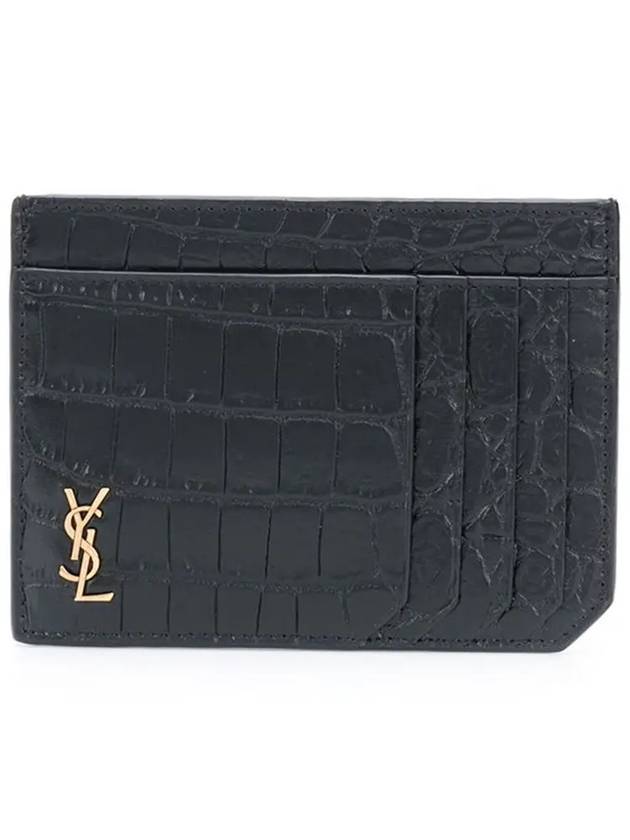 Luxury Saint Laurent Crocodile Pattern Card Wallet Black