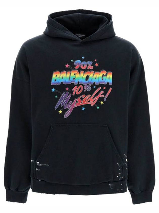 Luxury Balenciaga Logo Graphic Print Cotton Oversized Hoodie Black