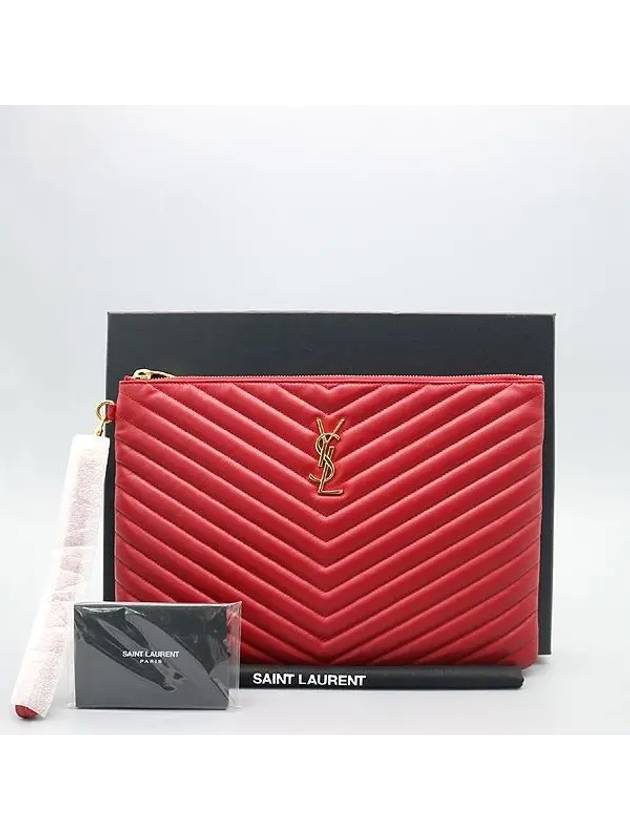 Luxury Saint Laurent 559193 Red color Matrace quilted monogram gold logo tablet pouch clutch bag
