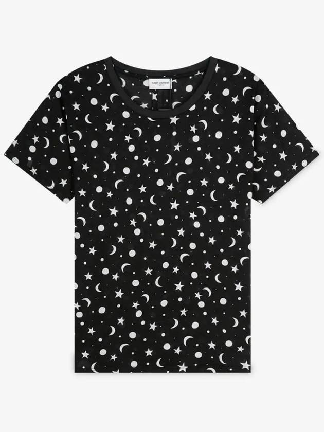 Luxury Saint Laurent Women's Star Print Cotton Short Sleeve T-Shirt Black
