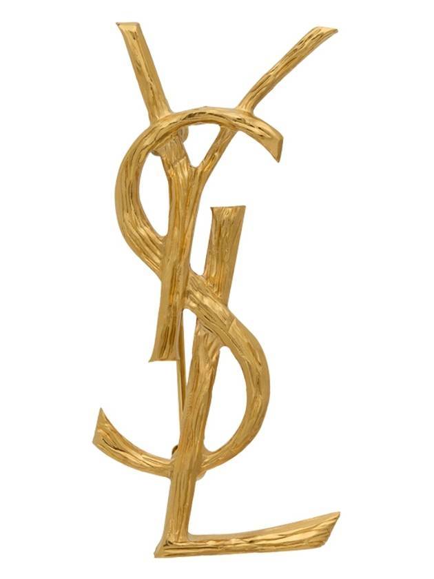 Luxury Saint Laurent Opyum Cassandra Metal Brooch Gold