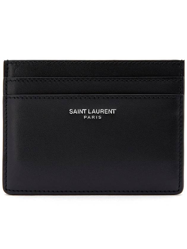 Luxury Saint Laurent Smooth Leather Classic Logo Card Wallet Black