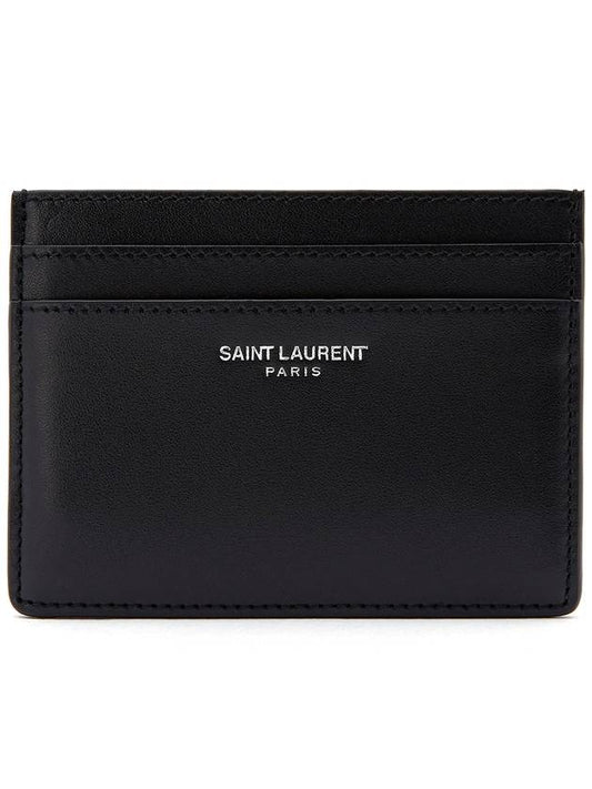 Luxury Saint Laurent Smooth Leather Classic Logo Card Wallet Black
