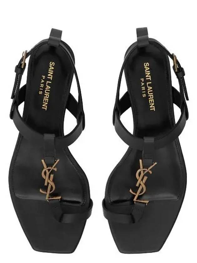 Luxury Saint Laurent Cassandra Smooth Leather Flat Sandals Black