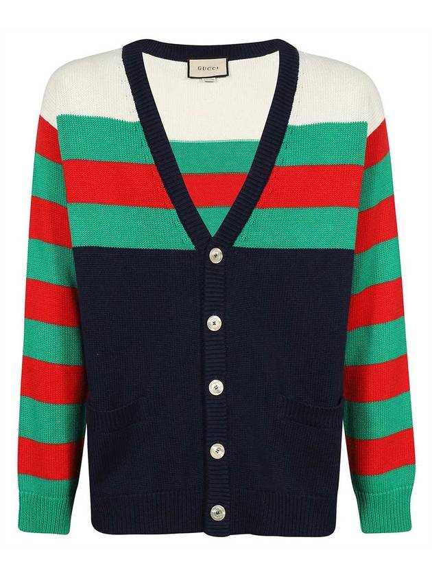 Luxury Gucci Trending 2025 Cotton Wool Striped Cardigan Blue Ivory