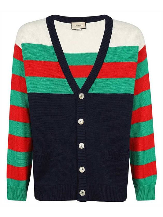 Luxury Gucci Trending 2025 Cotton Wool Striped Cardigan Blue Ivory