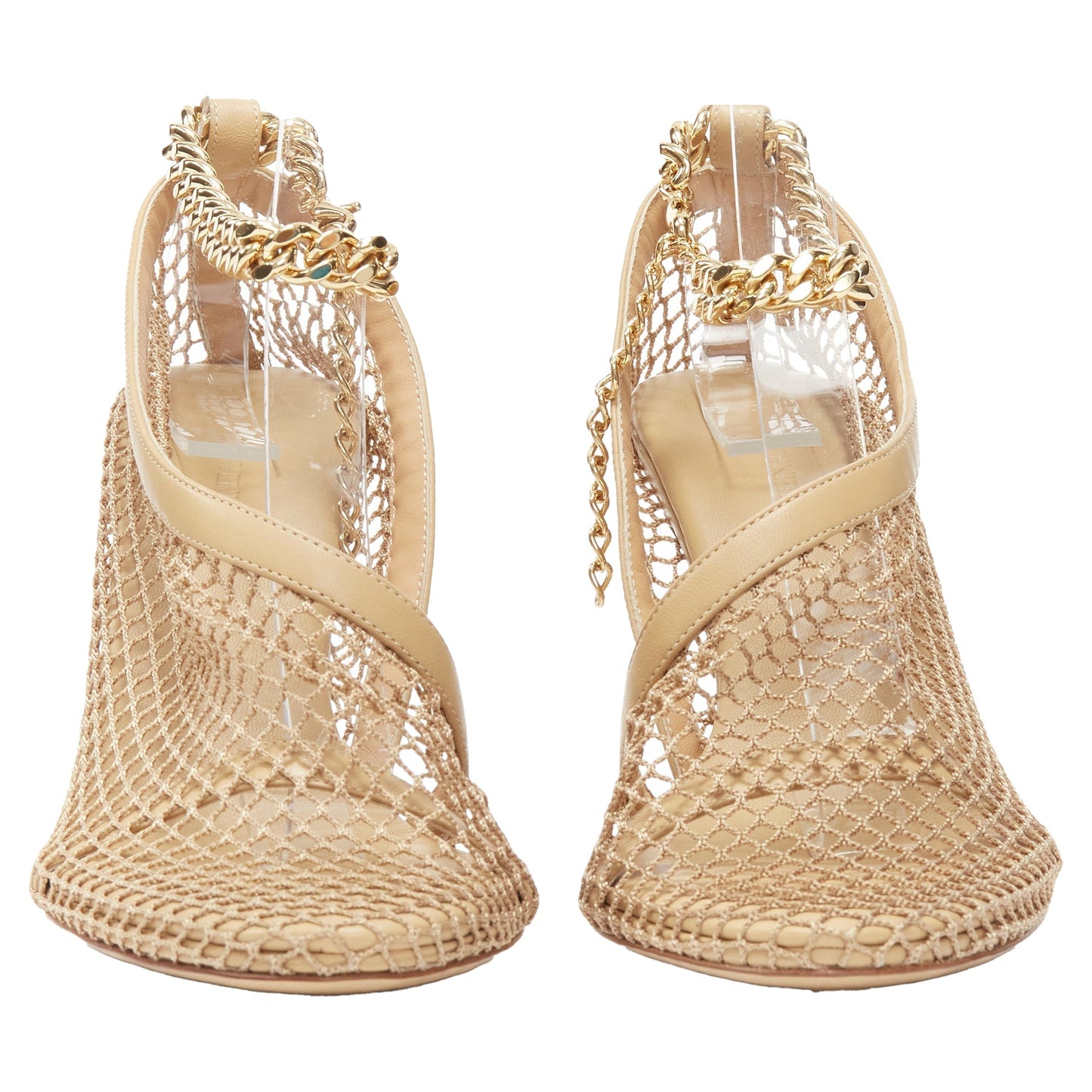 Luxury Bottega Veneta daniel lee fishnet gold chain high heel
