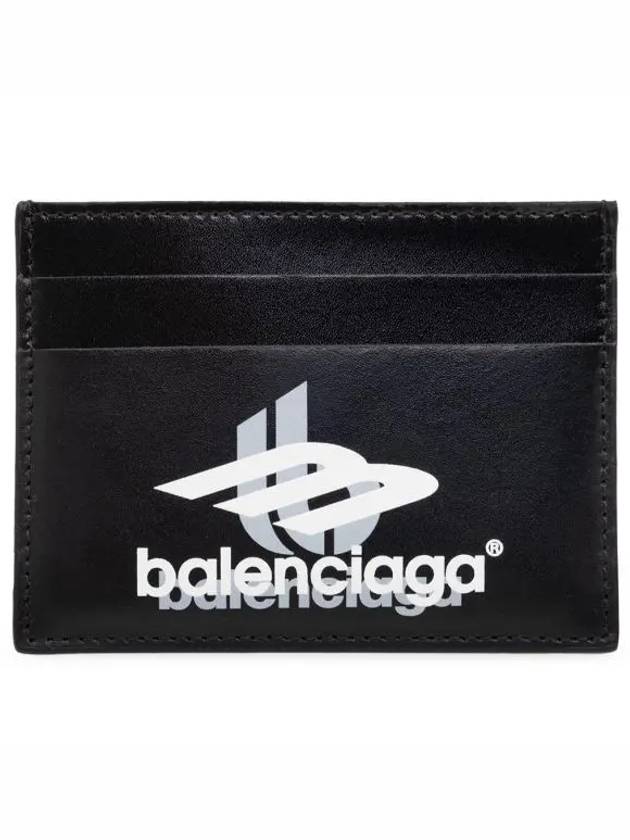 Luxury Balenciaga Logo Print Leather Card Wallet Black