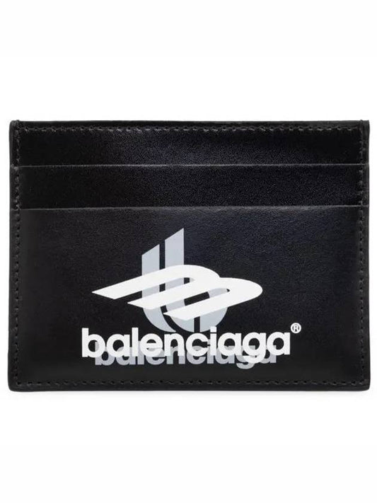 Luxury Balenciaga Logo Print Leather Card Wallet Black