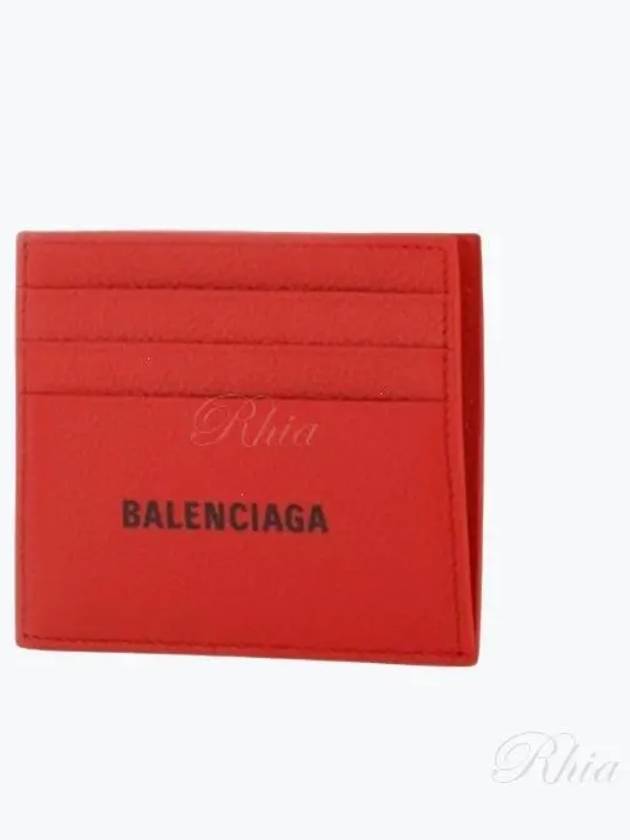 Luxury Balenciaga Logo Print Leather Card Wallet Red