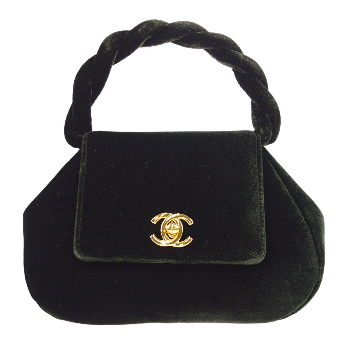 Luxury Chanel * 1994-1996 Top Handle Bag Dark Green Velvet