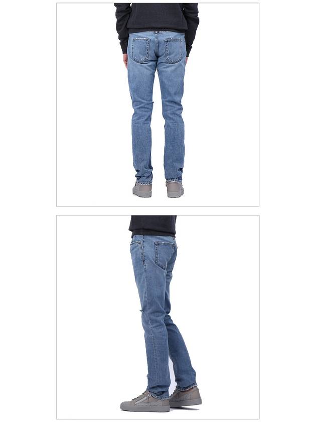Luxury Saint Laurent Destroyed Embroidered Logo Jeans Blue