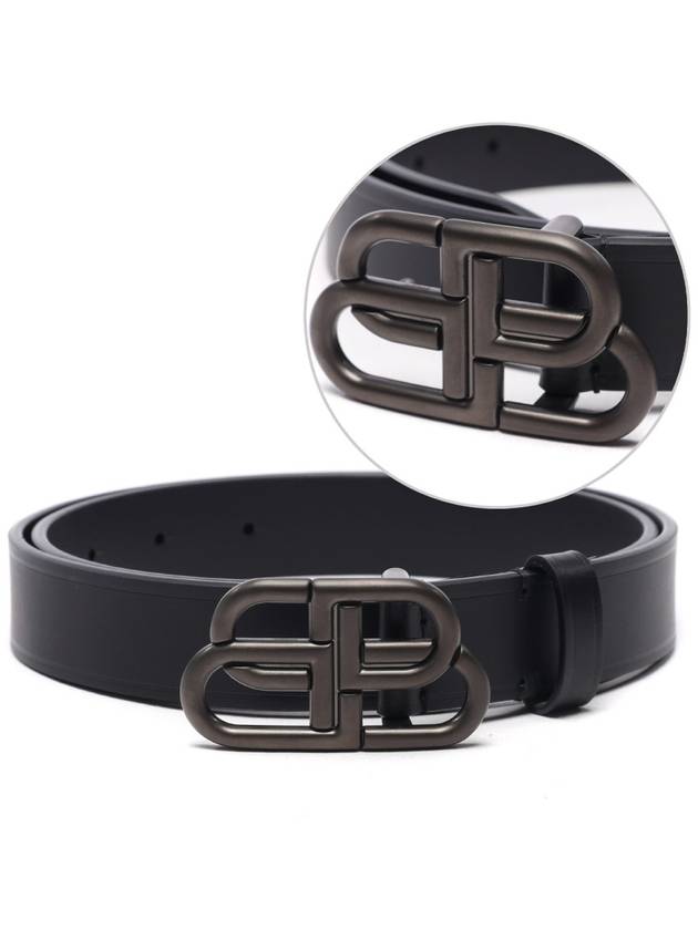 Luxury Balenciaga BB Logo Thin Calfskin Belt Black