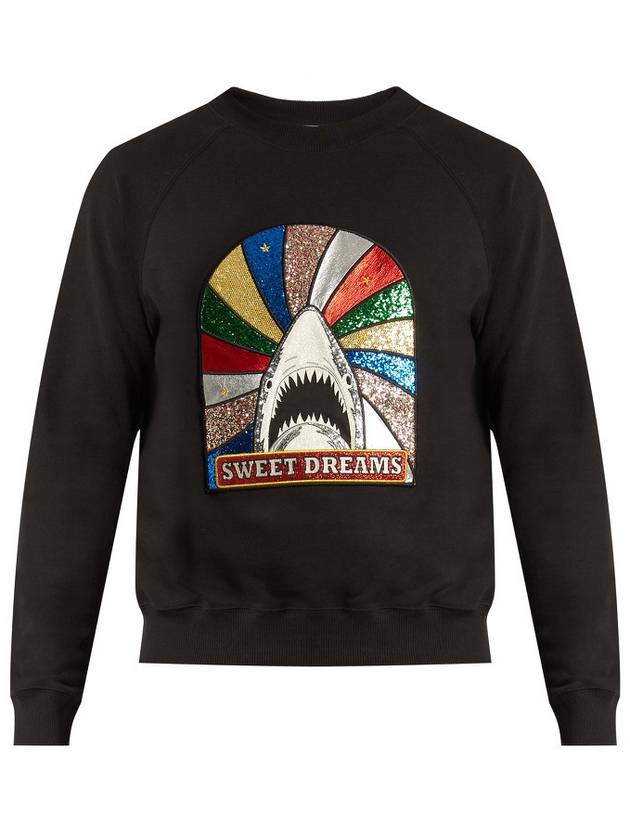 Luxury Saint Laurent Shark Patch Cotton Sweatshirt Black