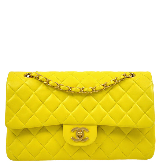 Chanel * 2000-2001 Yellow Lambskin Medium Classic Double Flap Bag
