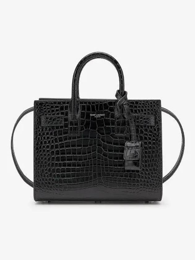 Luxury Saint Laurent Sac De Jour Nano in Embossed Crocodile Shiny Leather Tote Bag Black