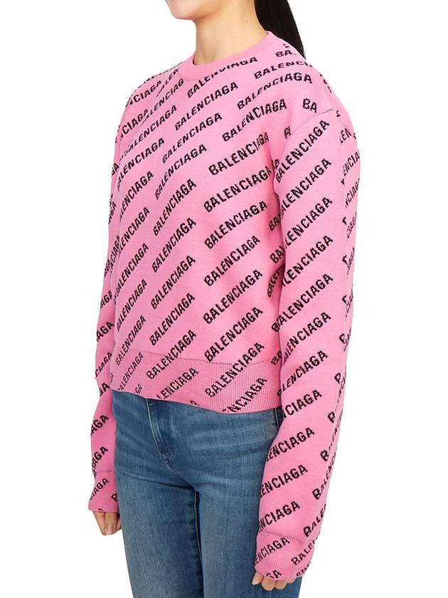Luxury Balenciaga Mini All-Over Logo Knit Top Pink