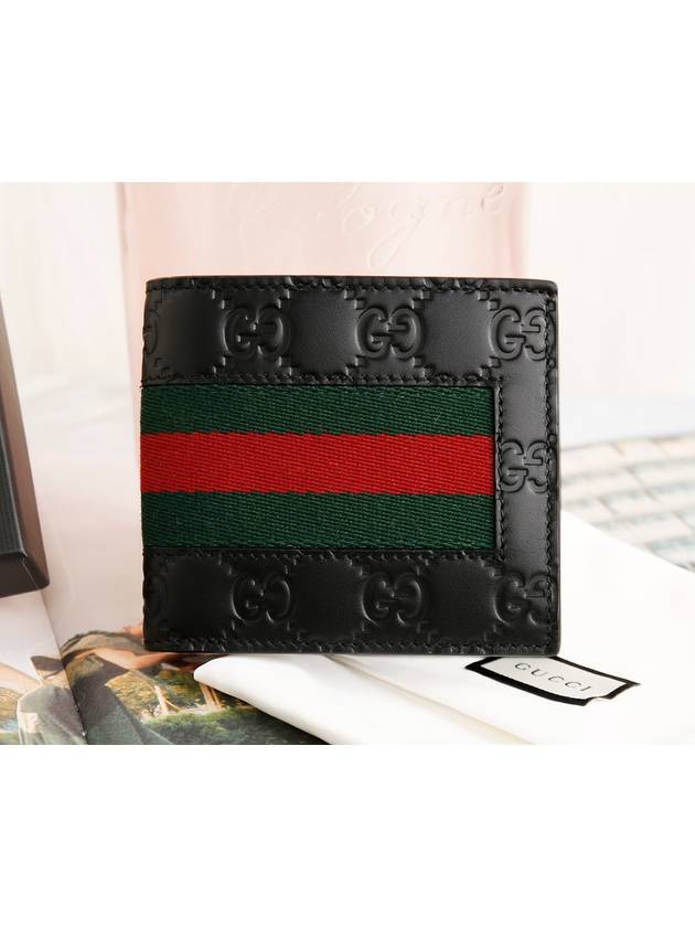 Luxury Gucci Trending 2025 GG Signature Web Leather Half Wallet Black