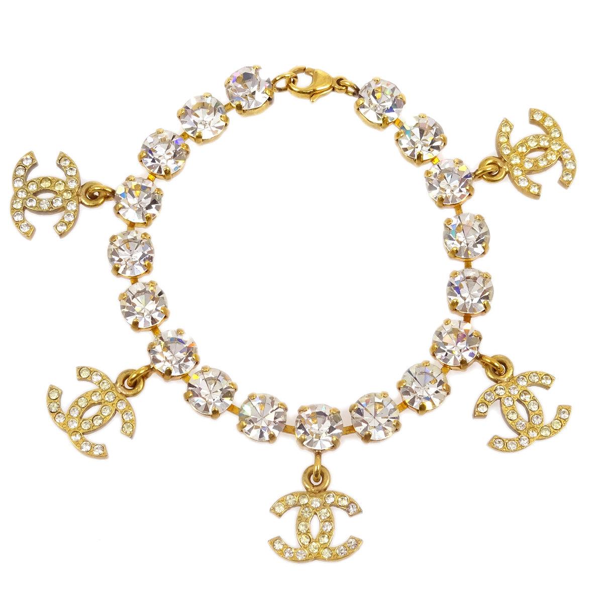 Luxury Chanel Rhinestone Chain Bracelet Gold 96P
