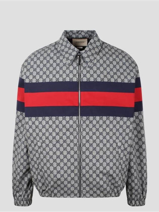 Luxury Gucci Trending 2025 GG Print Cotton Zip-up Jacket Blue