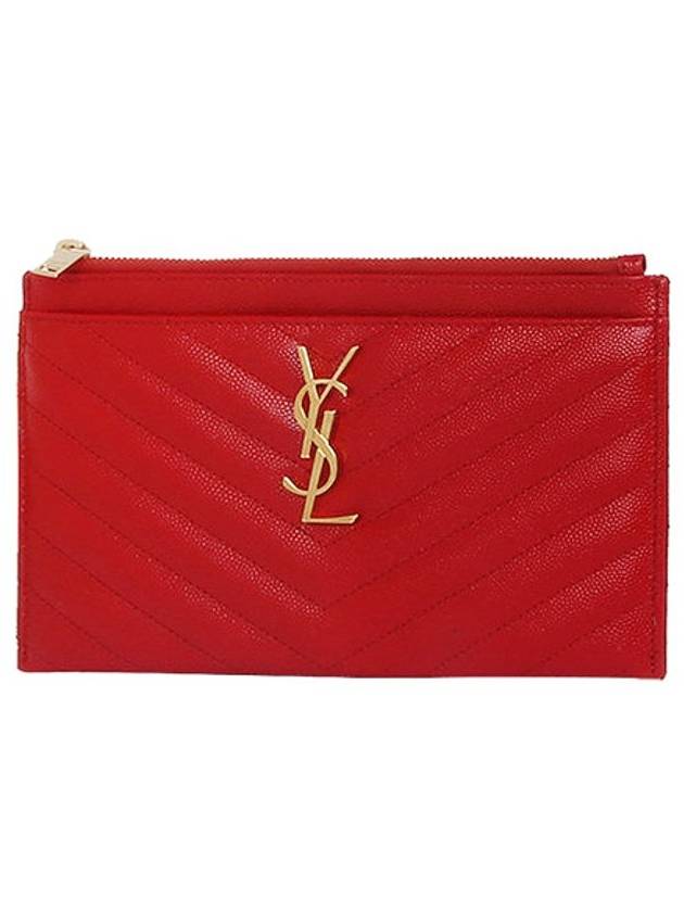 Luxury Saint Laurent Monogram Quilted Bill Pouch Clutch Bag Red
