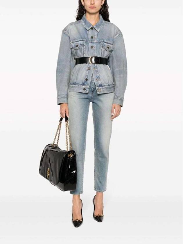 Luxury Saint Laurent Oversized Fit Denim Jacket Sky Blue