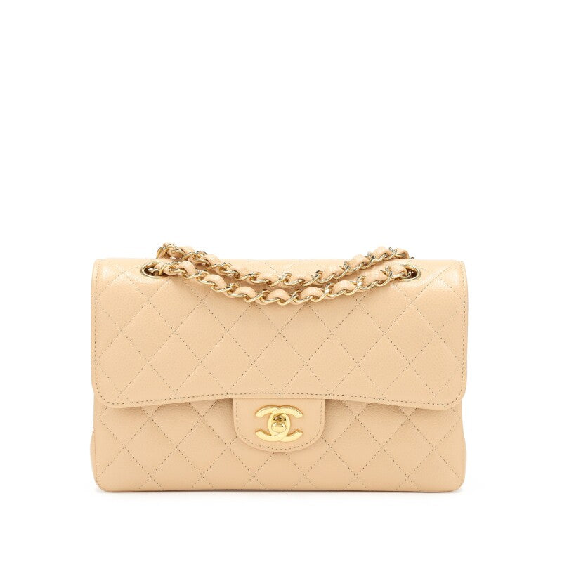 Luxury Chanel Beige Clair Quilted Caviar Small Classic Double Flap Gold Hardware, 2021
