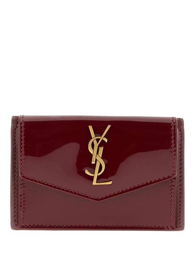 Luxury Saint Laurent Uptown Flap Patent Leather Half Wallet Red