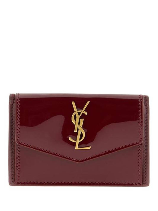 Luxury Saint Laurent Uptown Flap Patent Leather Half Wallet Red