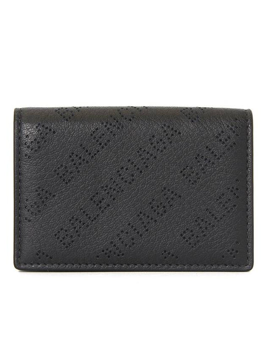 Luxury Balenciaga Logo Perforated Half Wallet Black
