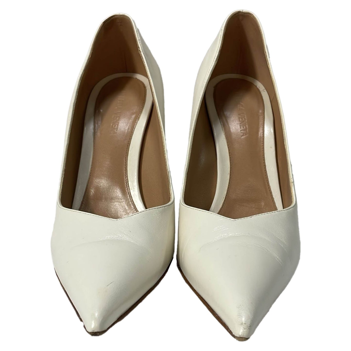 Luxury Bottega Veneta Punta Wedge Pumps in White Leather