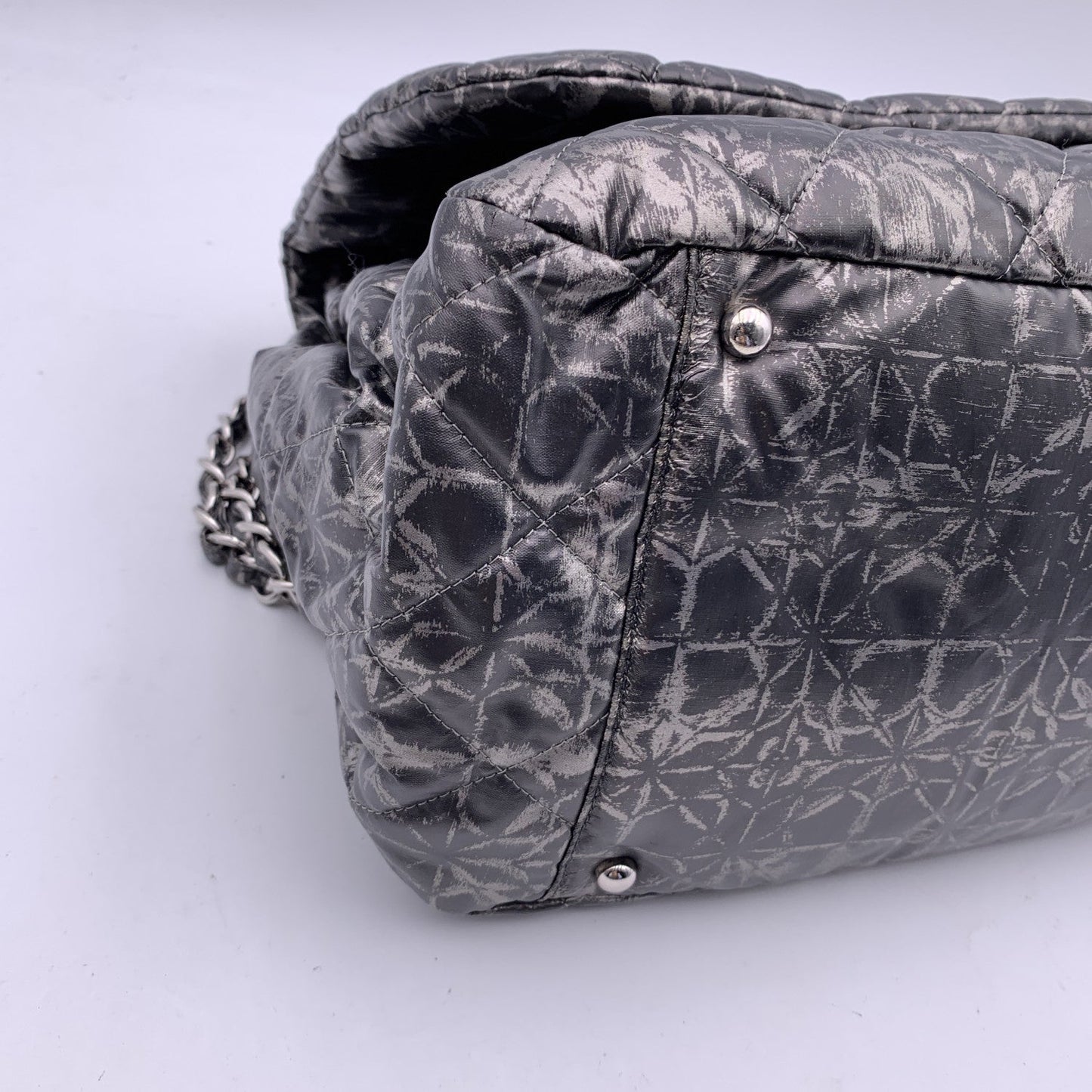 CHANEL Rock In Moscow Grey Abstract Print Nylon Accordion Flap Bag