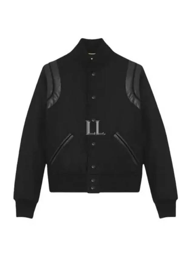 Luxury Saint Laurent Women's Wool Varsity Bomber Jacket Black