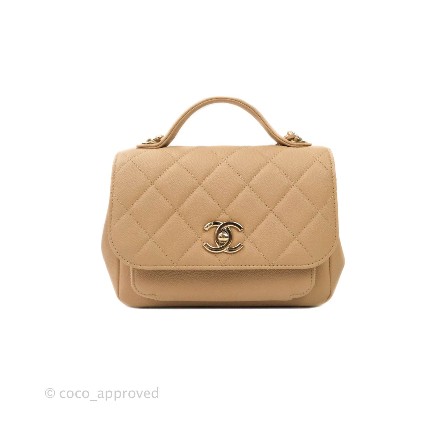 Chanel Quilted Small Business Affinity Flap Beige Caviar Light Gold Hardware