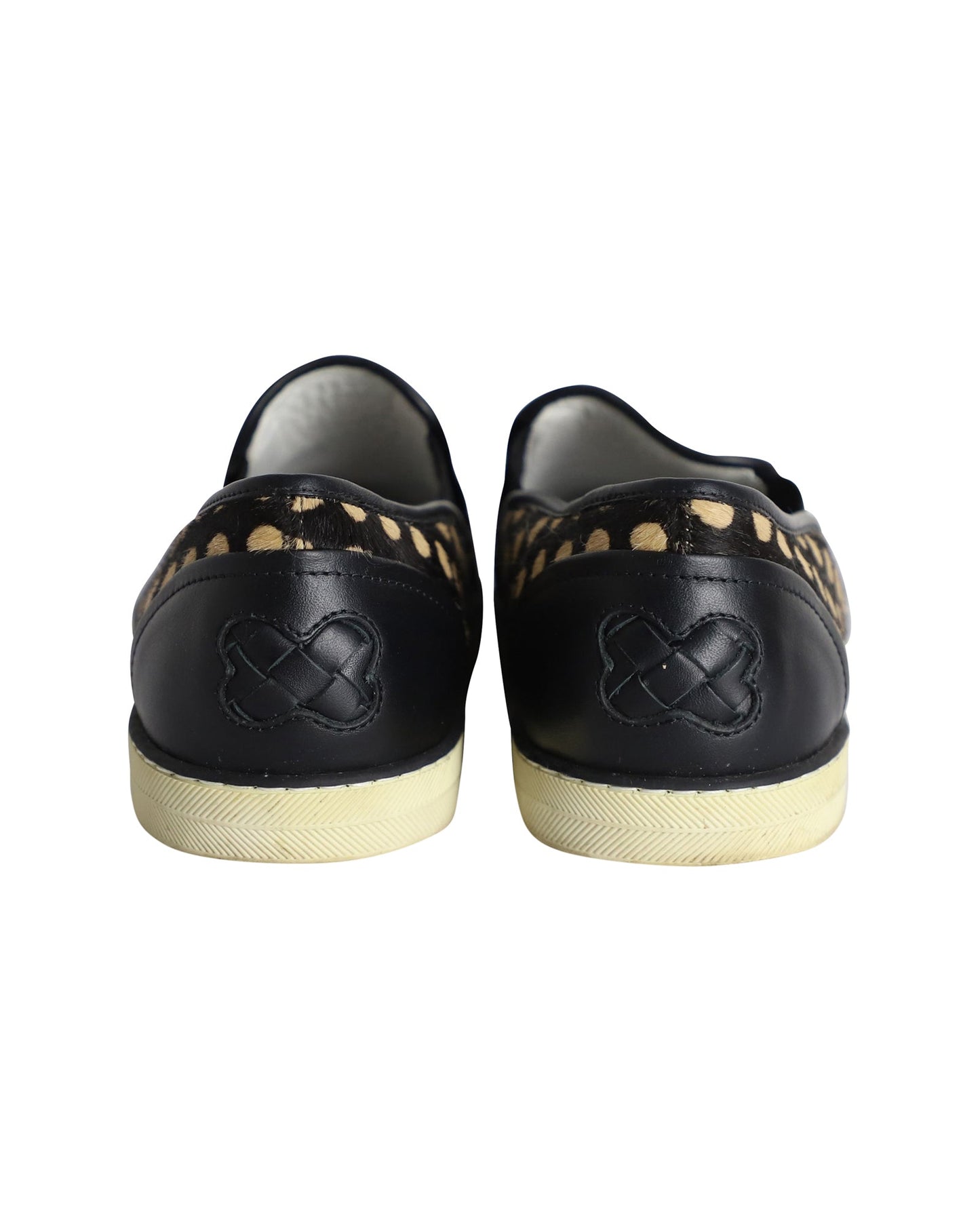 Luxury Bottega Veneta Polka-dot Pony-style Slip-on Sneakers in Black Calfskin Leather