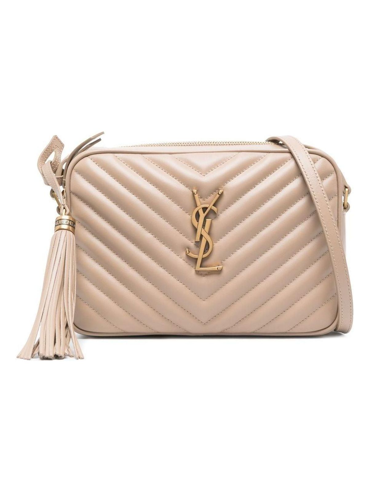 Luxury Saint Laurent Women's Lou Camera Bag In Quilted Suede With Studs in Dark Beige | 715232DV7072721