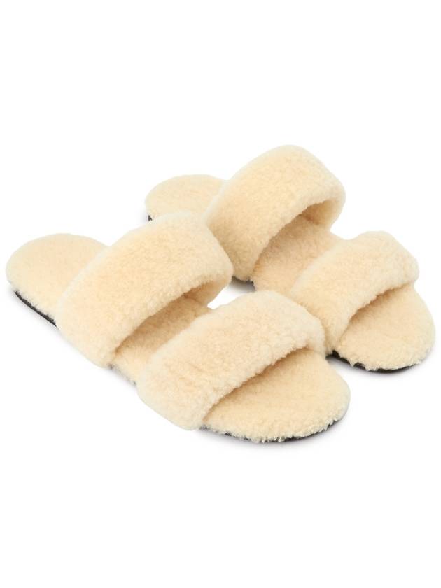 Luxury Saint Laurent Shearling Sandal Slippers White