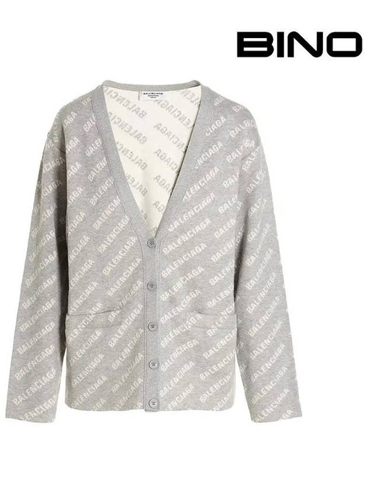 Luxury Balenciaga wool over logo pattern cardigan Grey