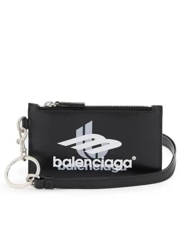 Luxury Balenciaga Logo Print Neck Strap Card Wallet Black