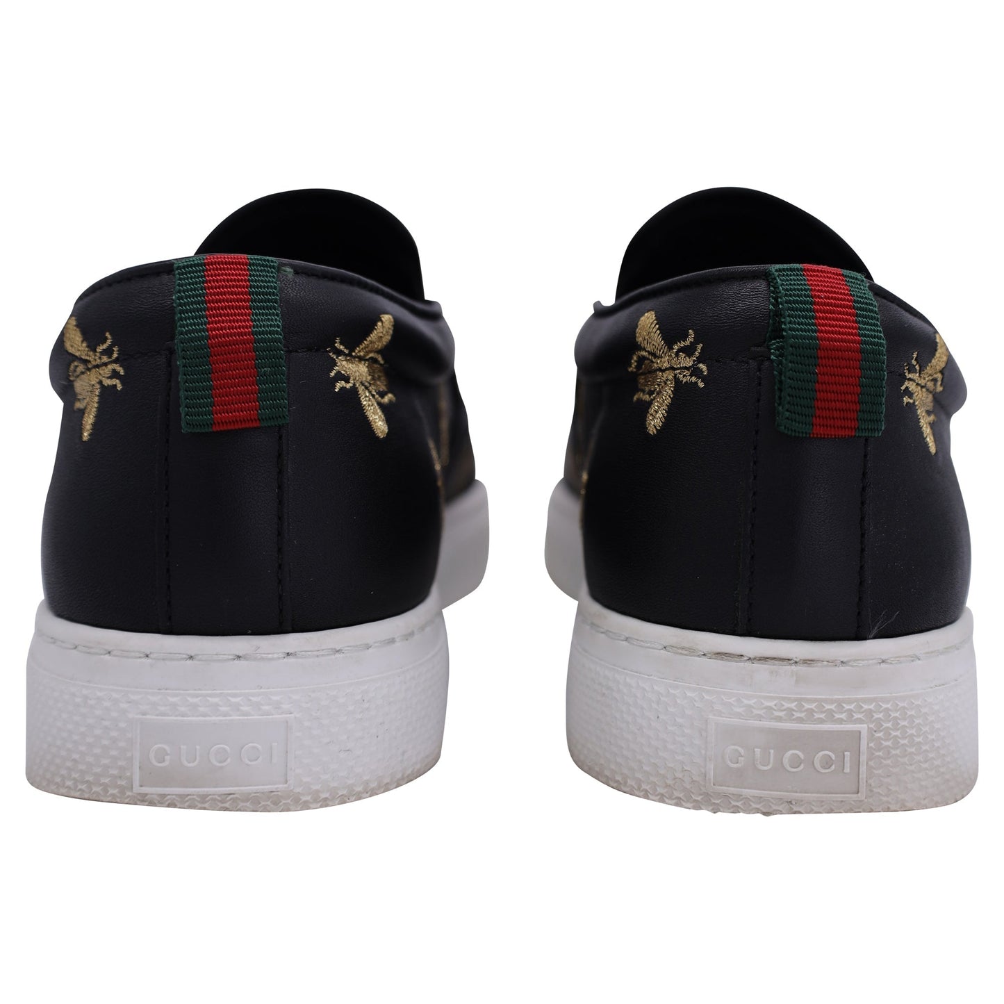 Luxury Gucci Trending 2025 Men's Dublin Bee Embroidered Leather Slip-On Sneakers in Black Leather