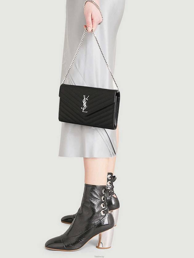 Luxury Saint Laurent Cassandre Matelasse Chain Cross Bag In Grain de Poudre Embossed Leather Black