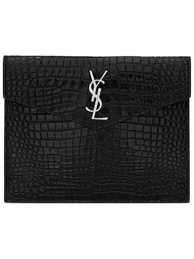 Luxury Saint Laurent Crocodile Uptown Pouch Bag Black