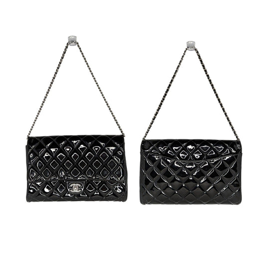 Luxury Chanel bag Black Patent Leather New Clutch With Chain CWC