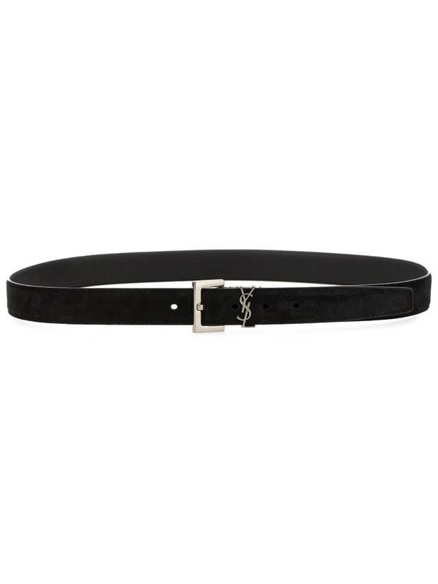 Luxury Saint Laurent Logo Suede Leather Belt Black