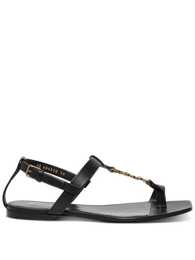 Luxury Saint Laurent Cassandra Smooth Leather Flat Sandals Black