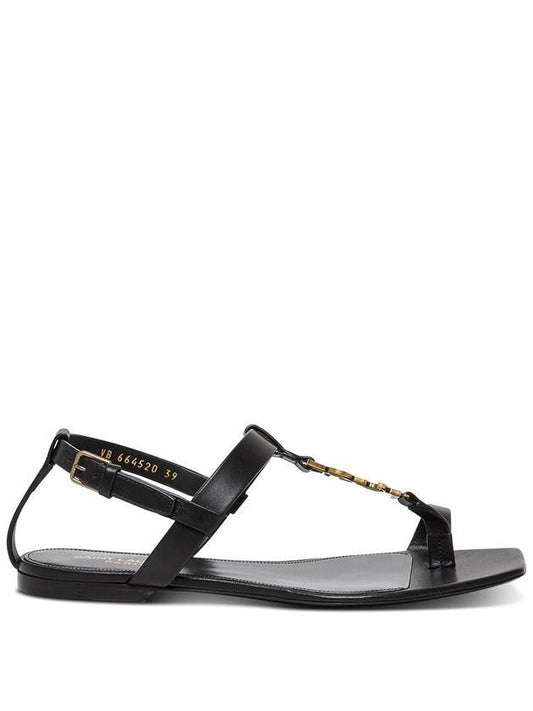 Luxury Saint Laurent Cassandra Smooth Leather Flat Sandals Black