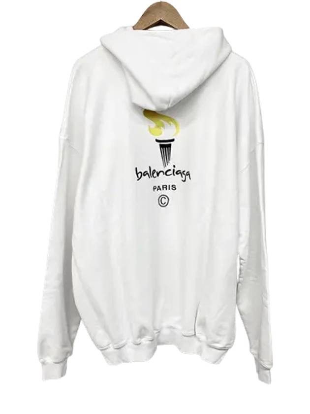 Luxury Balenciaga Embroidered Flame Logo Hoodie White