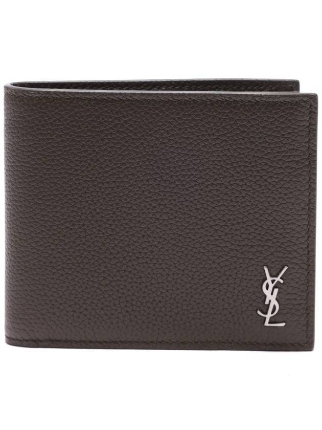 Luxury Saint Laurent Tiny Cassandre Logo Plaque Half Wallet Khaki