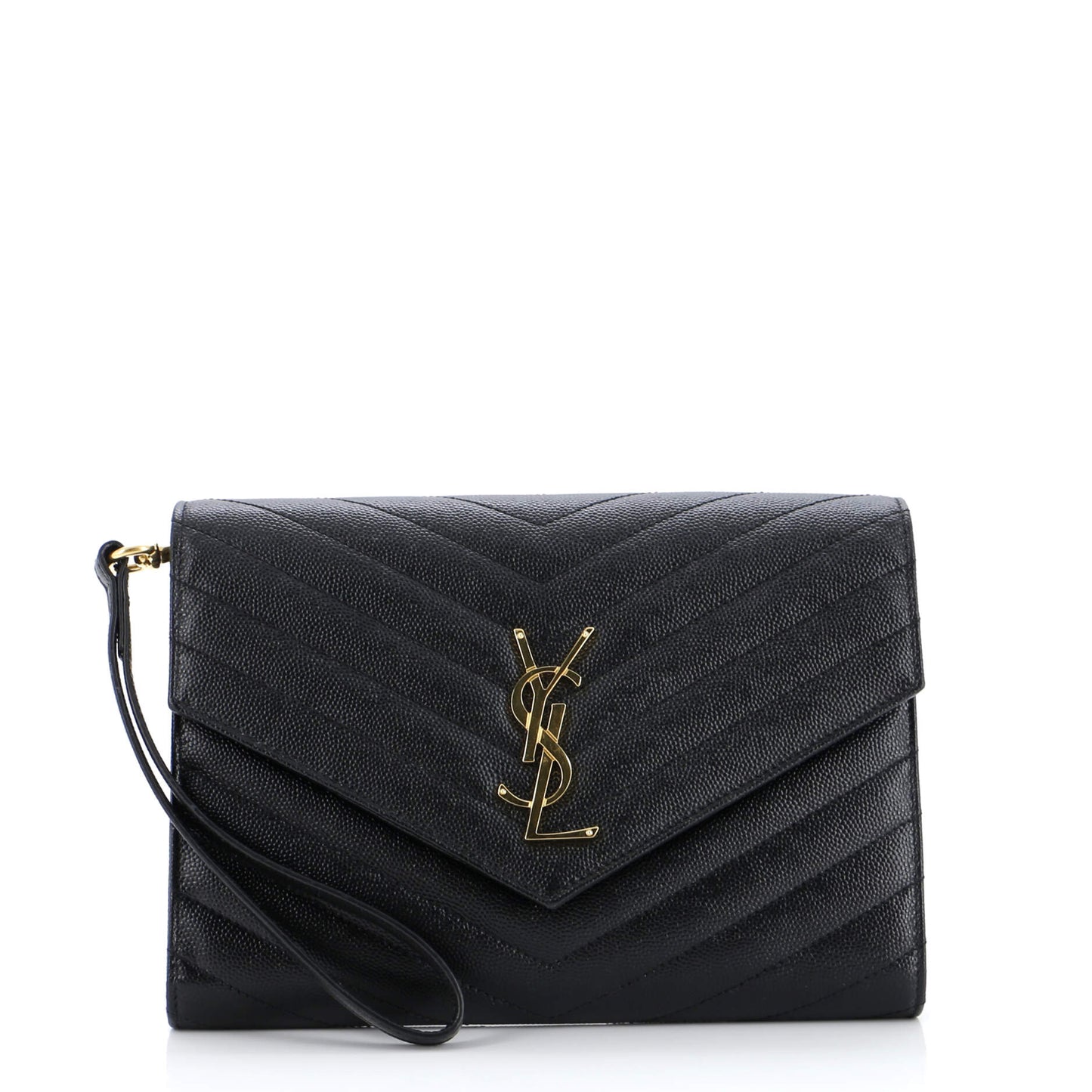 Luxury Saint Laurent Classic Monogram Envelope Wristlet Clutch Matelasse Chevron Leather