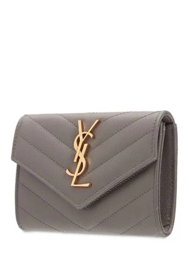 Luxury Saint Laurent Monogram Envelope Quilting Small Half Wallet Grey